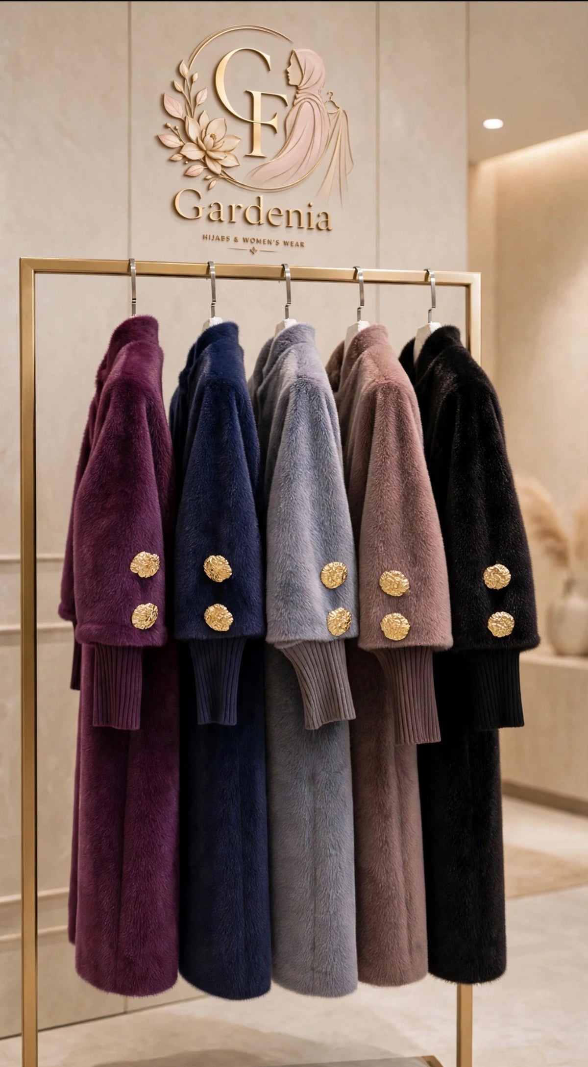 Lora Soft Fur Coat with Gold Buttons