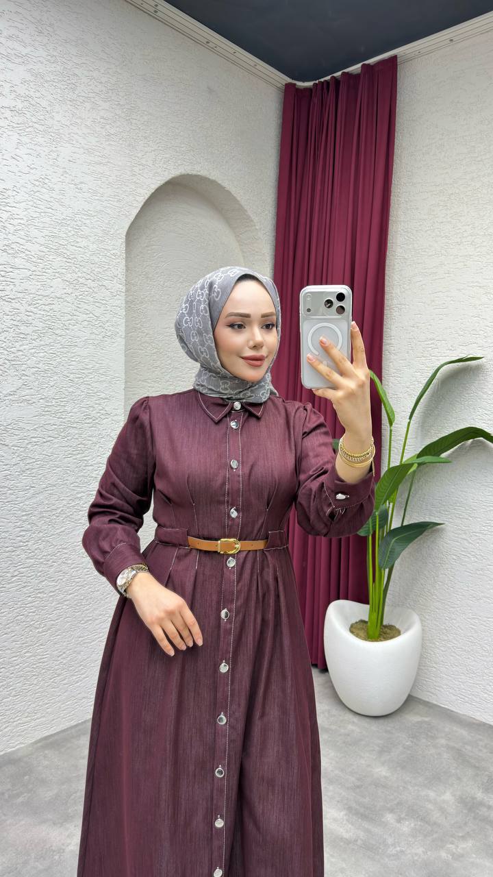 Belted Denim Button-Down Maxi Dress