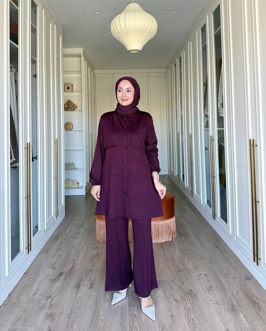 LAYAL Set - Modest Belted Tunic & Wide-Leg Pants