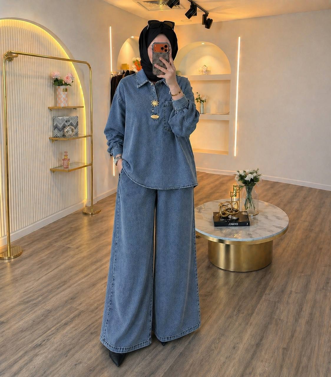 Denim Co-ord Set – Wide-Leg Pants & Relaxed Shirt