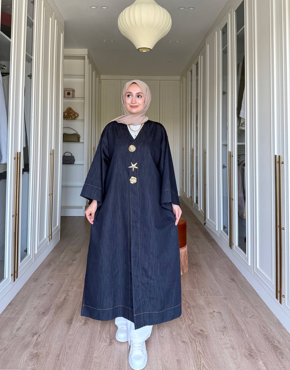 Dark Denim Kimono with Removable Gold Brooches
