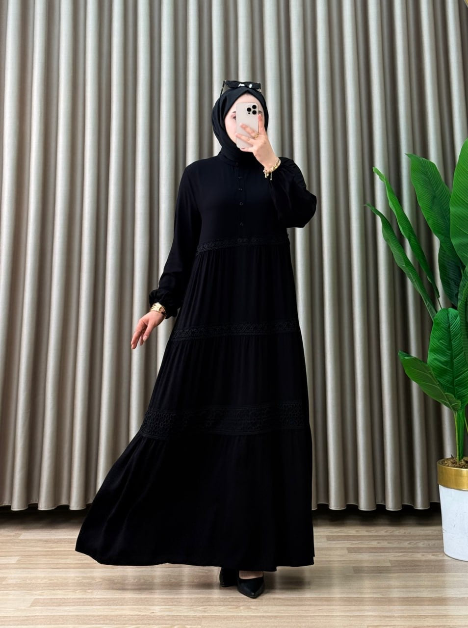 Lace-Trim Tiered Maxi Dress