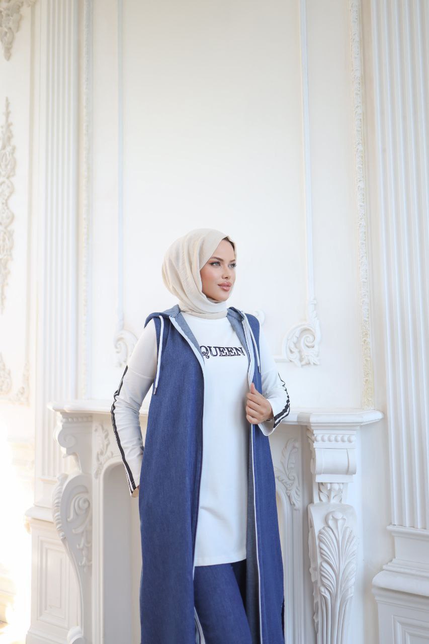 3 Pieces Casual Set – Long Vest, Jeans & Cotton Top
