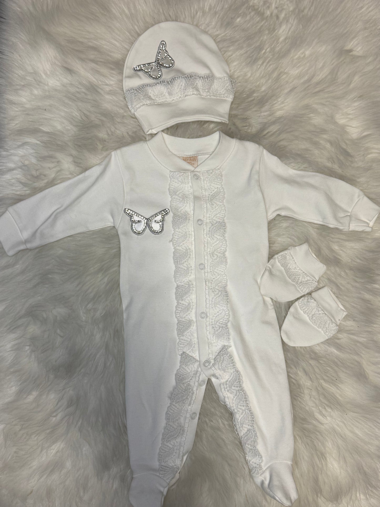 Butterfly Dreams Embellished Baby Set - 3 Pieces