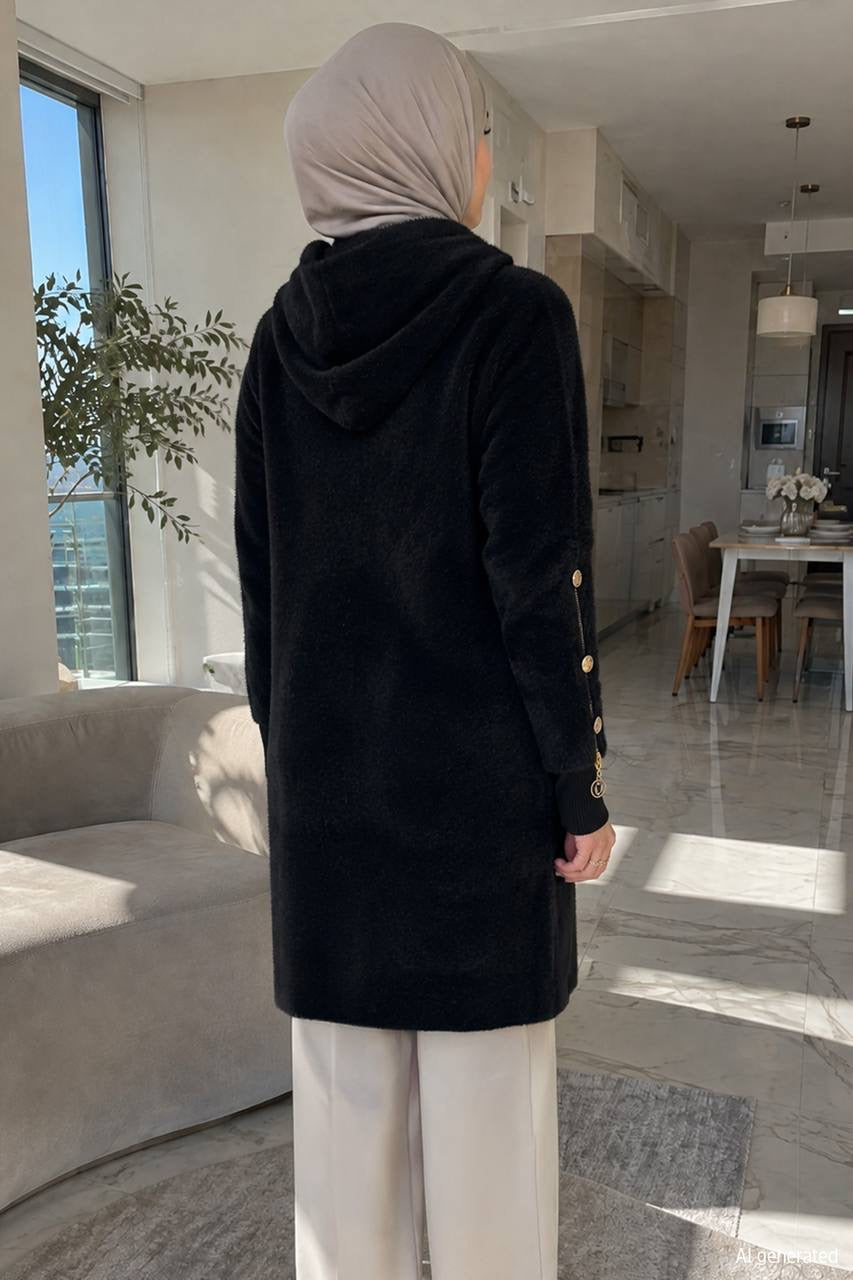 Women's Zipper And Button Detailed Long Jacket