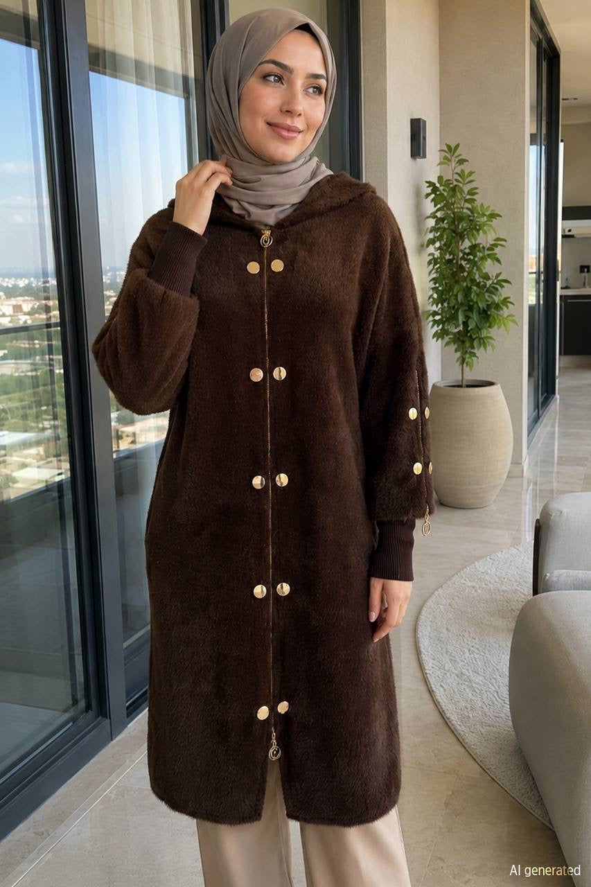 Women's Zipper And Button Detailed Long Jacket