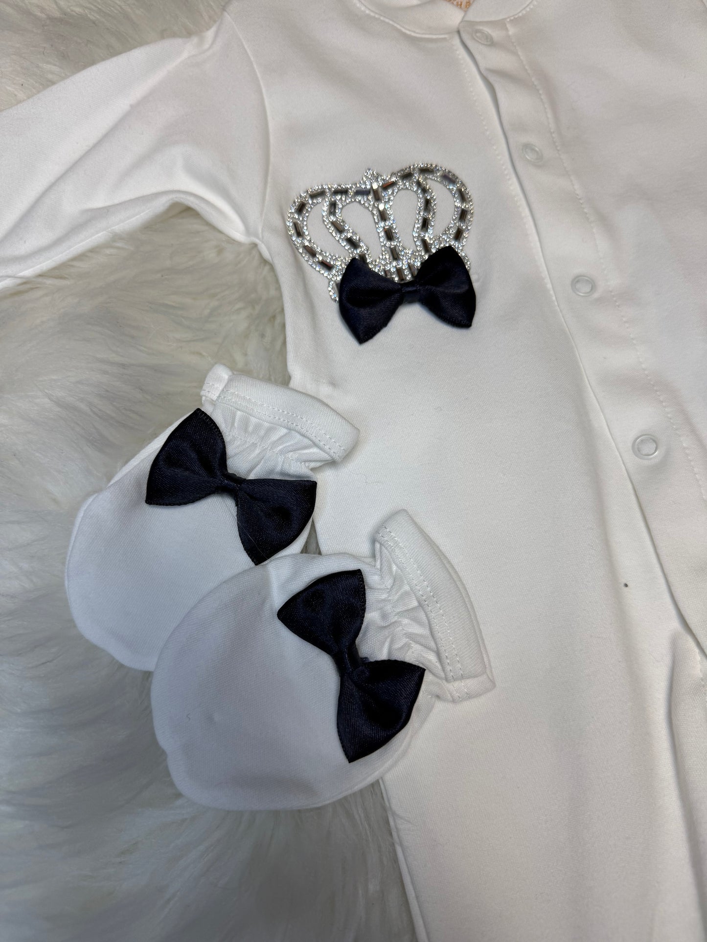 Royal Prince Baby Set - White with Crown & Bow Tie