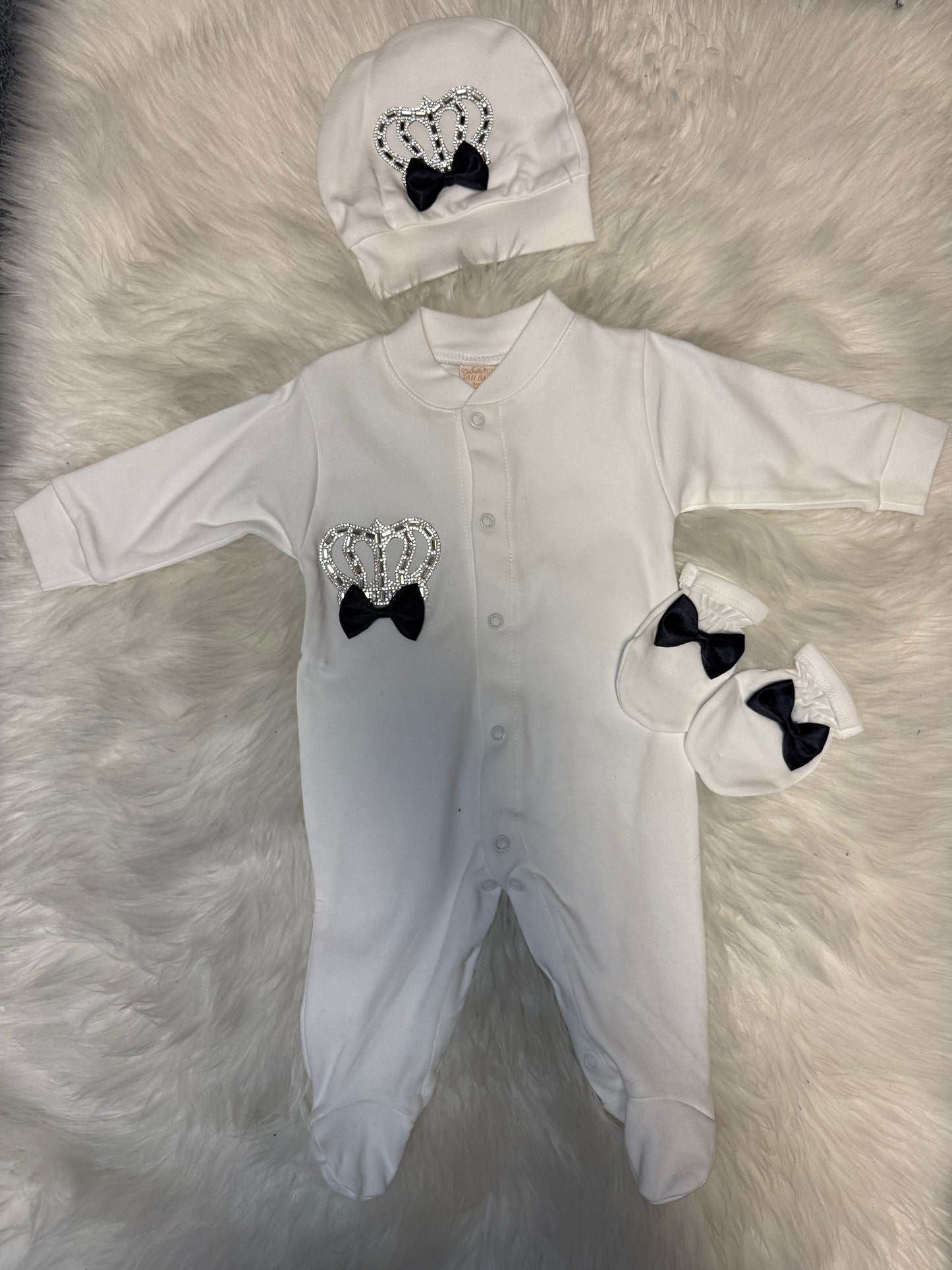 Royal Prince Baby Set - White with Crown & Bow Tie