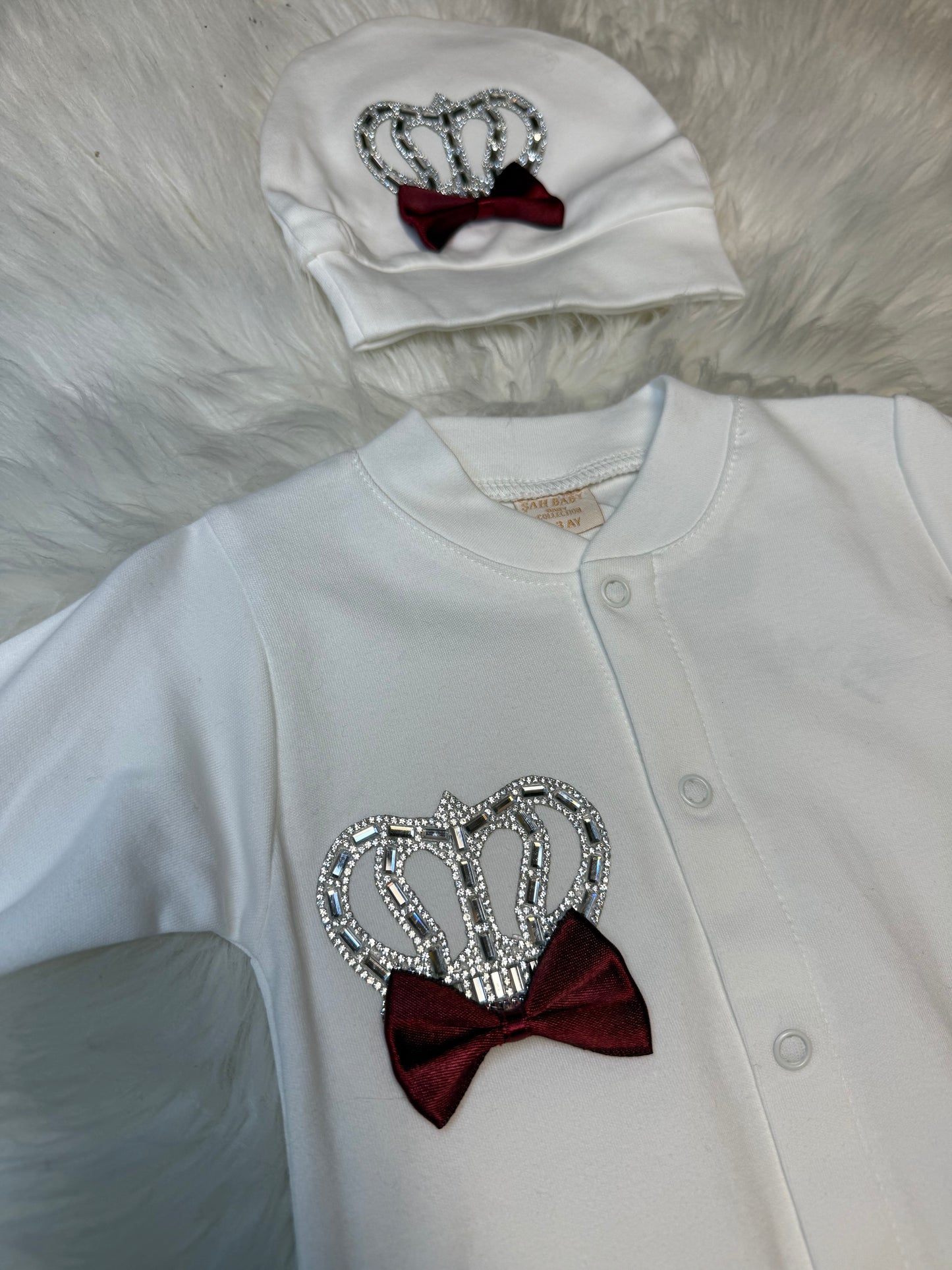 Royal Prince Baby Set - White with Crown & Bow Tie