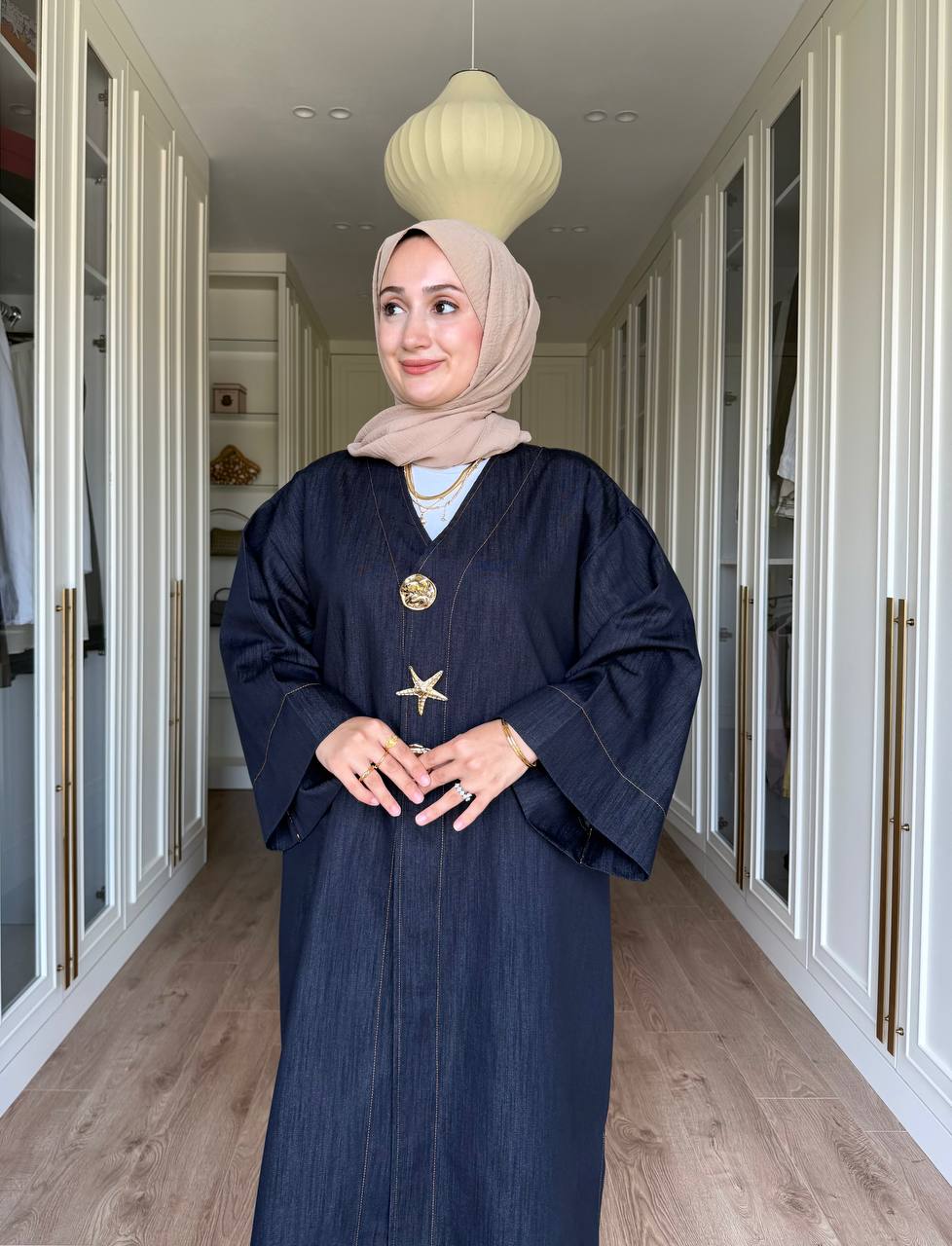 Dark Denim Kimono with Removable Gold Brooches
