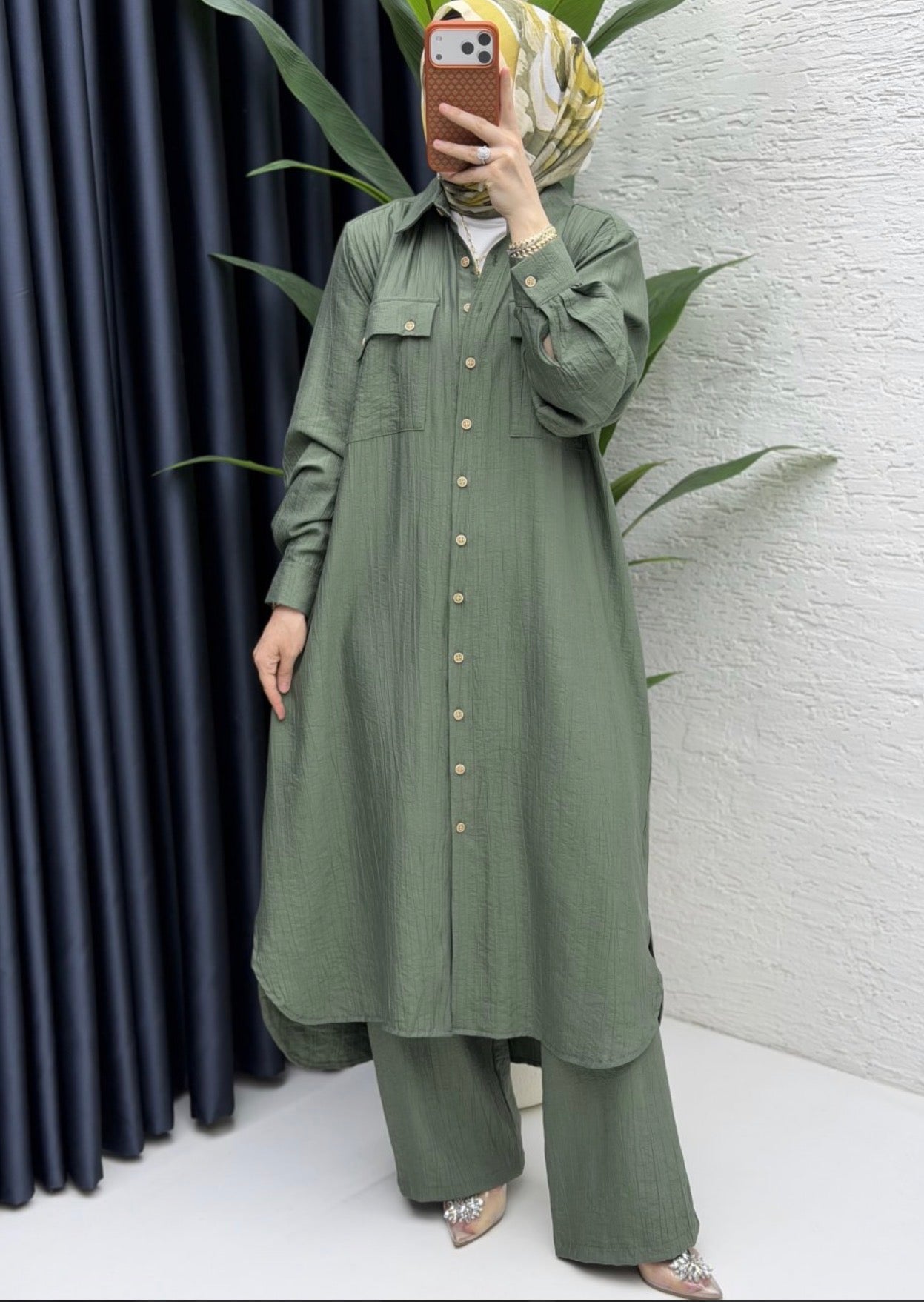 Button-Down Tunic & Wide-Leg Pants Set