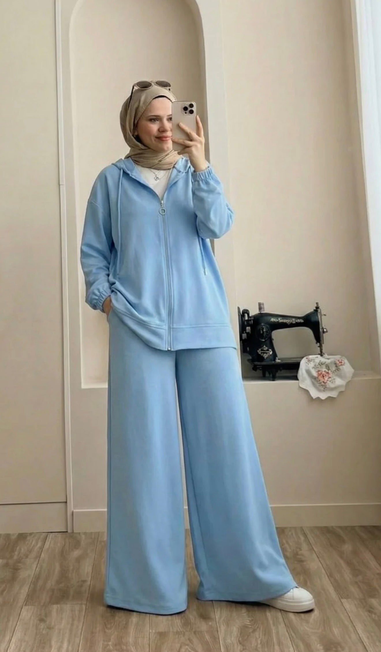 Zip-Up Hoodie & Wide-Leg Pants Set