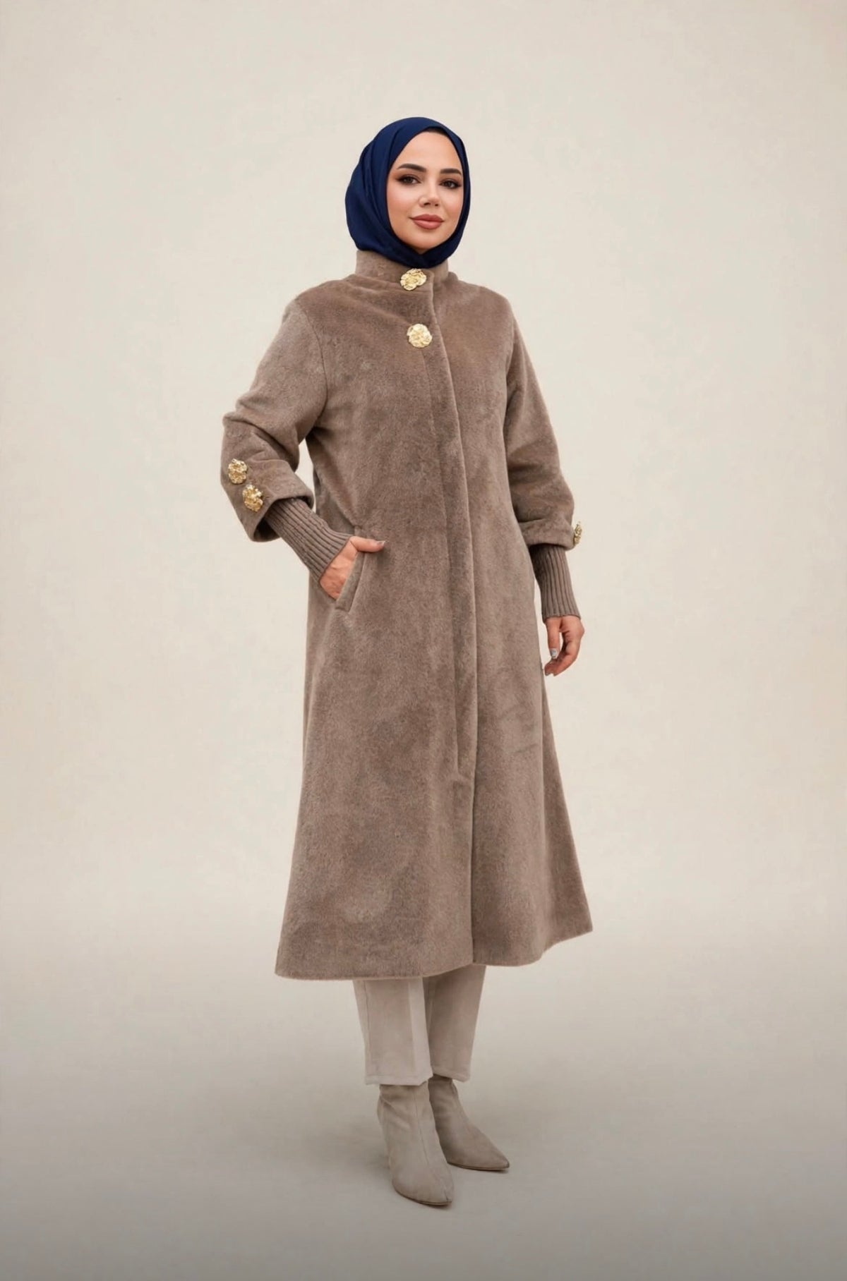 Lora Soft Fur Coat with Gold Buttons