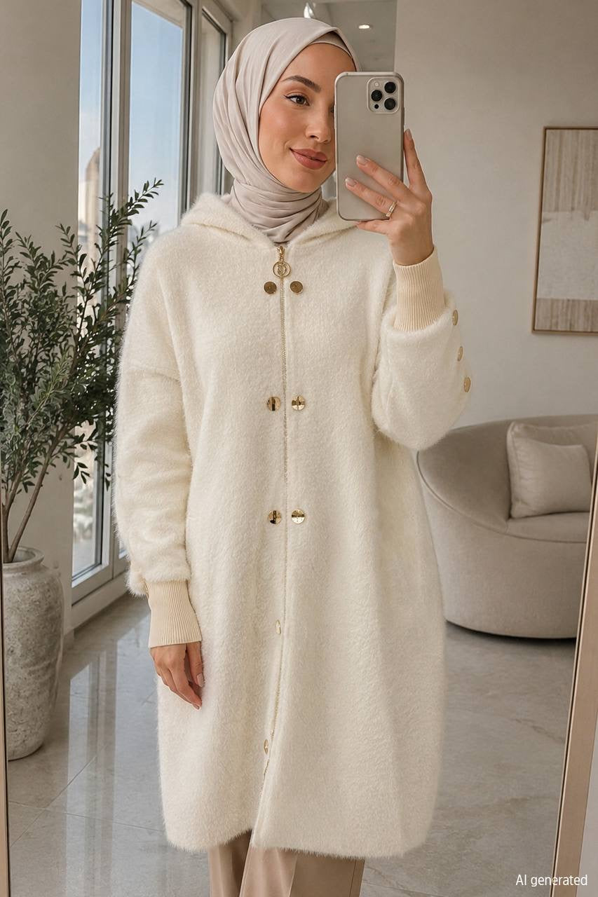 Women's Zipper And Button Detailed Long Jacket