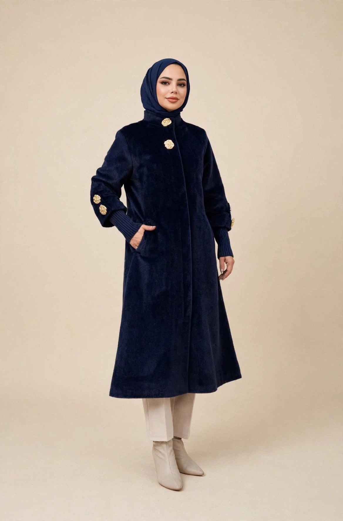 Lora Soft Fur Coat with Gold Buttons