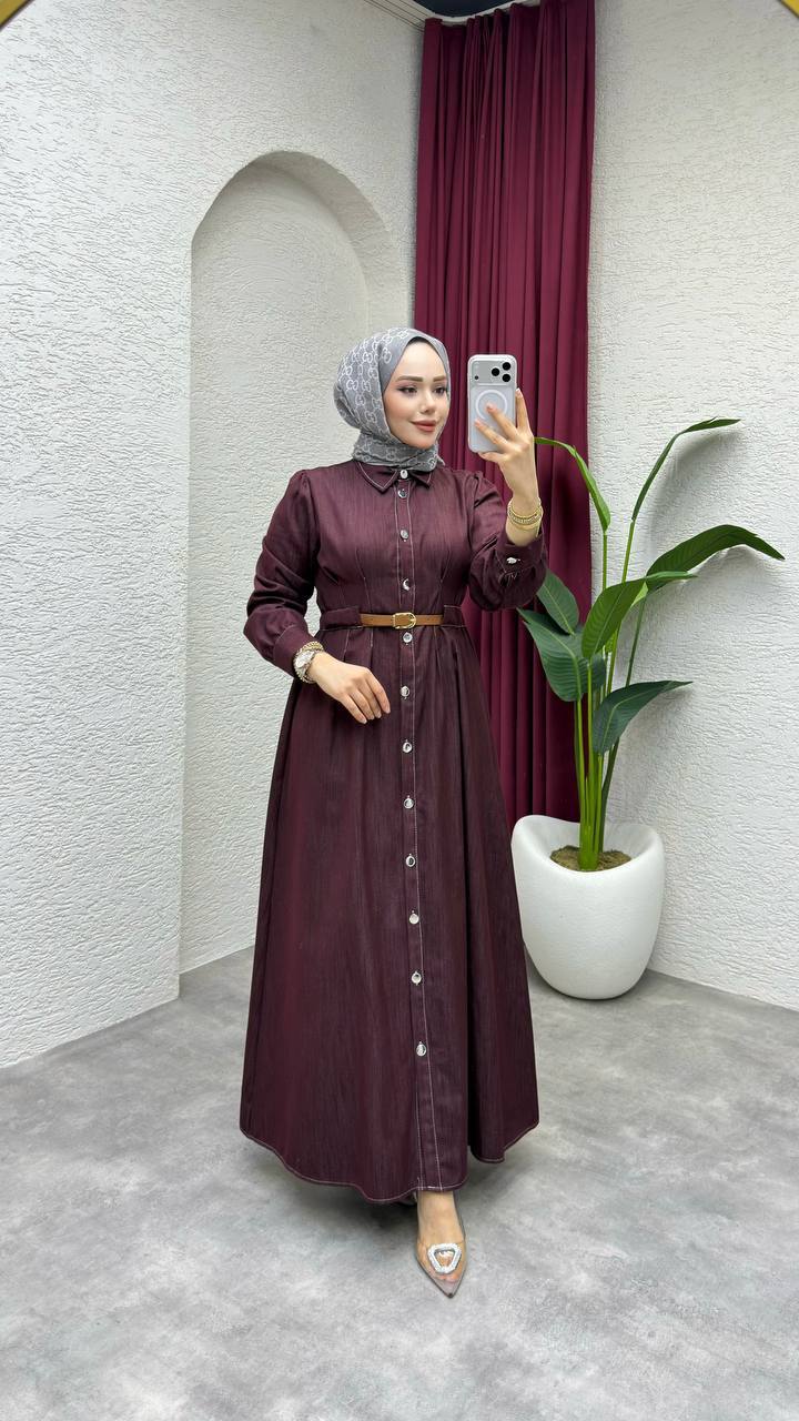 Belted Denim Button-Down Maxi Dress
