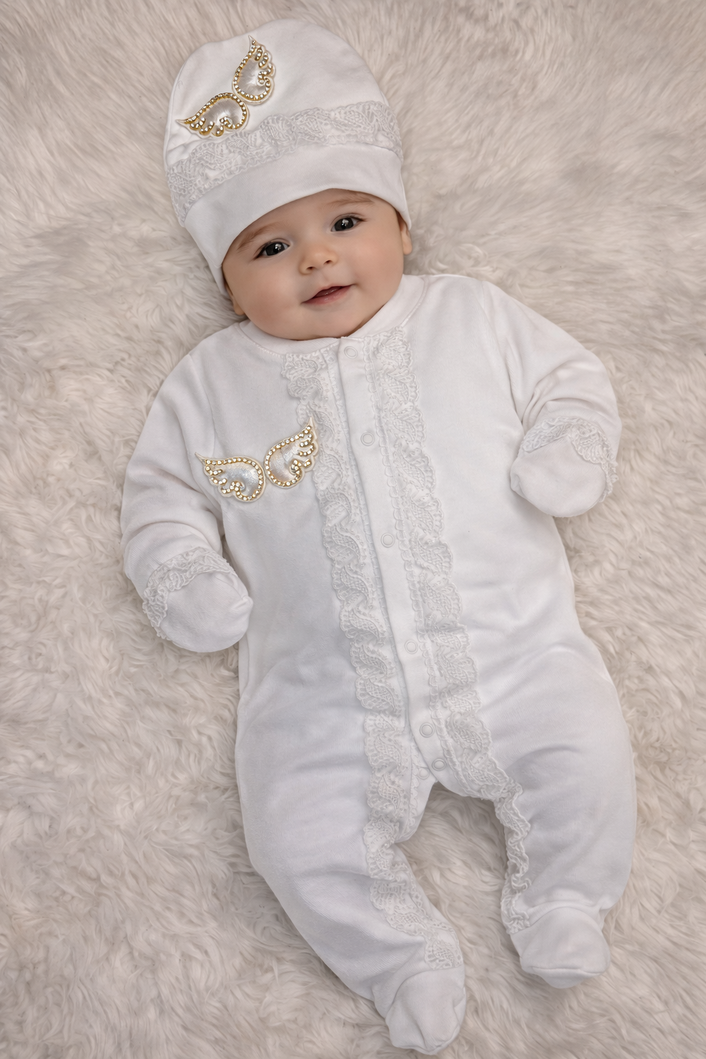 Angel Wings Embellished Baby Set - 3 Pieces