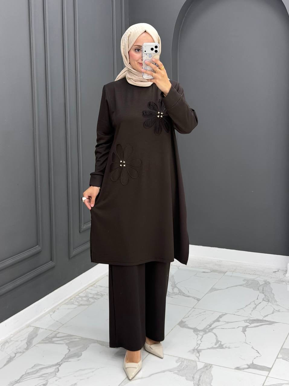 ZAHRA Set - Modest 2-Piece Set with Floral Embroidery