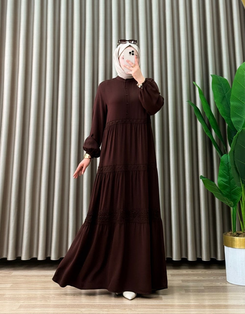 Lace-Trim Tiered Maxi Dress