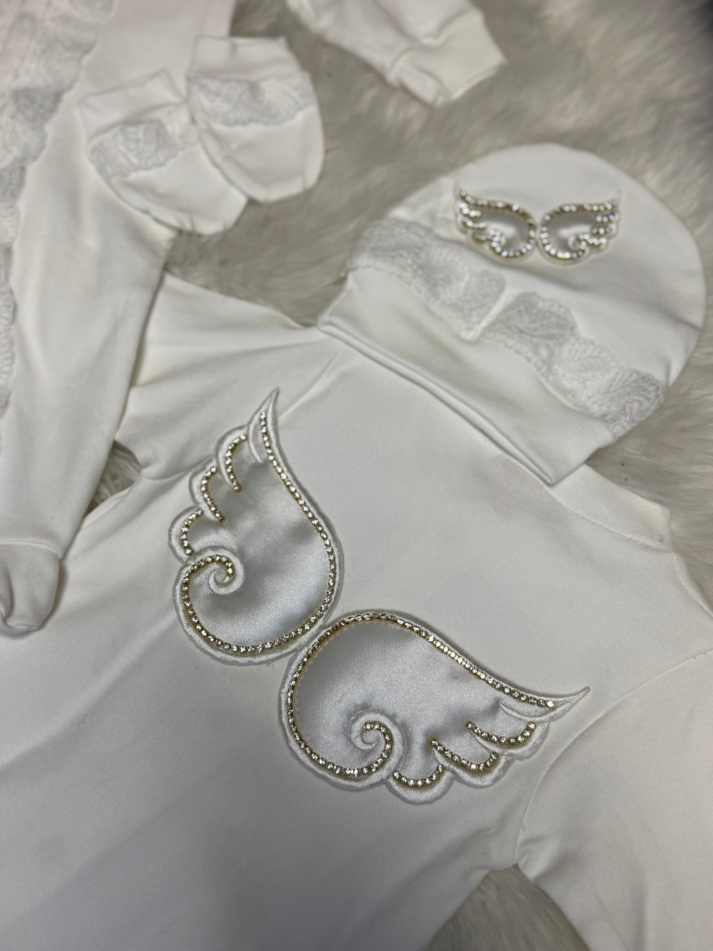 Angel Wings Embellished Baby Set - 3 Pieces