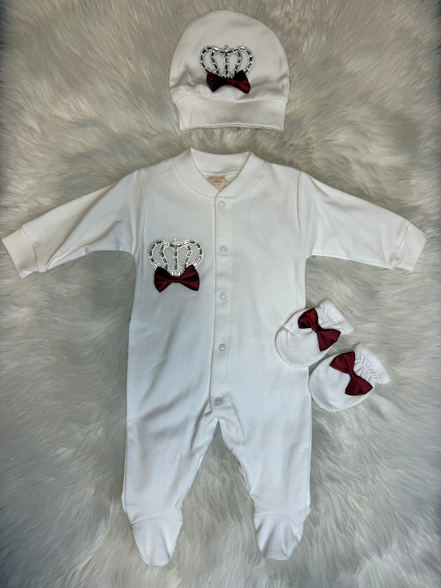 Royal Prince Baby Set - White with Crown & Bow Tie