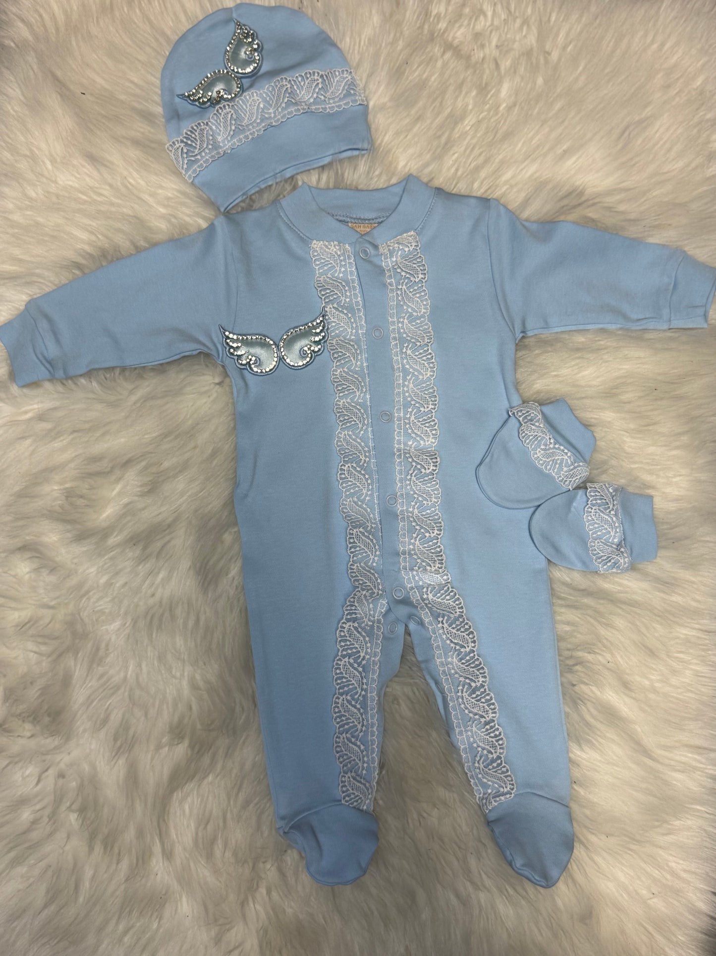 Angel Wings Embellished Baby Set - 3 Pieces