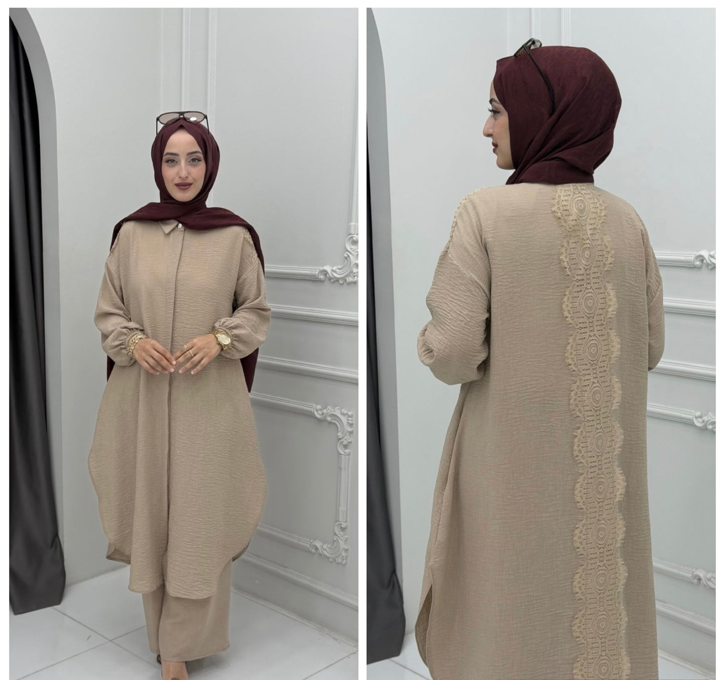 Lace Back Modest Two-Piece Set