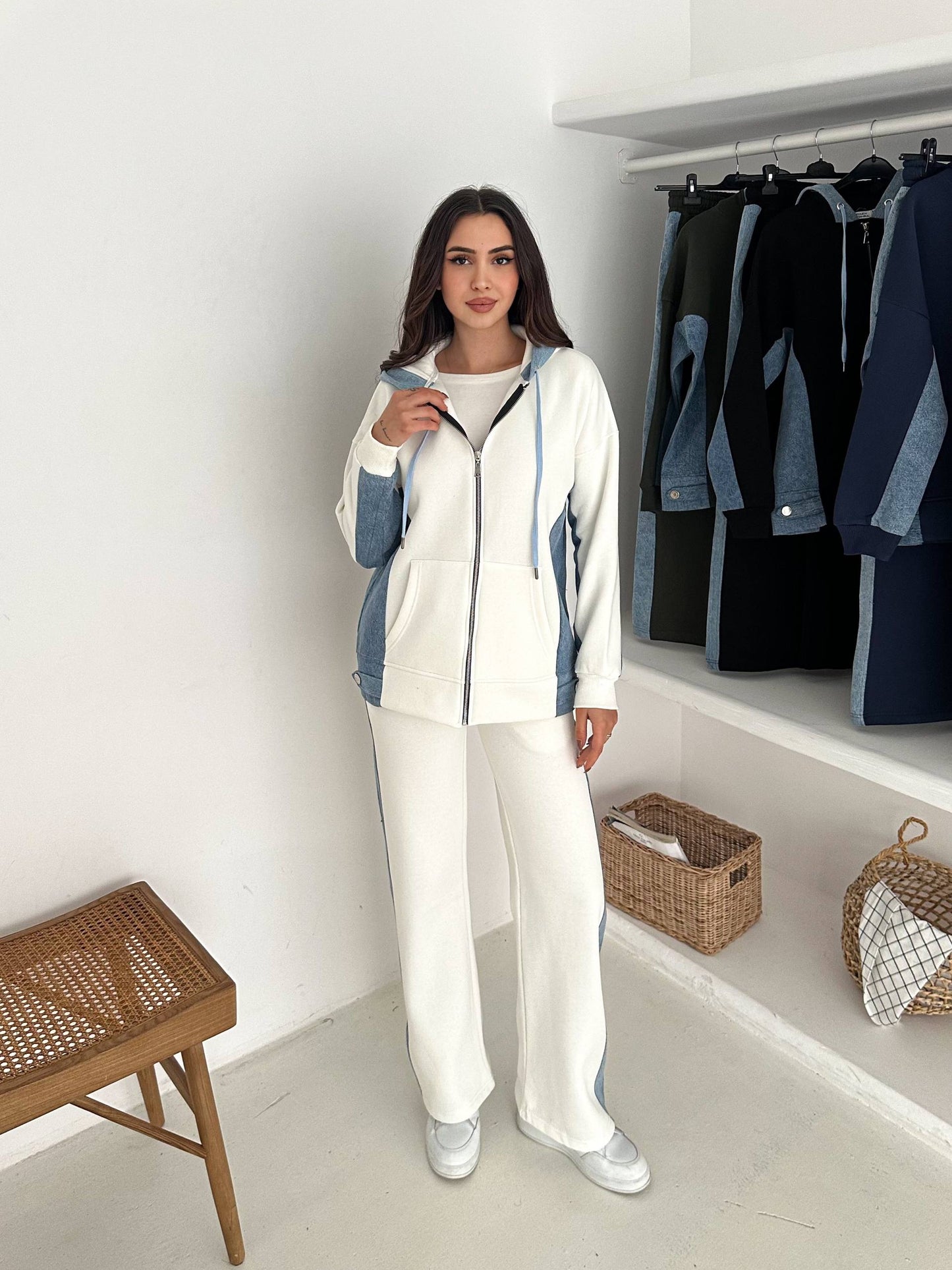 	Women’s Cozy Cotton Fleece Set – Denim Trim