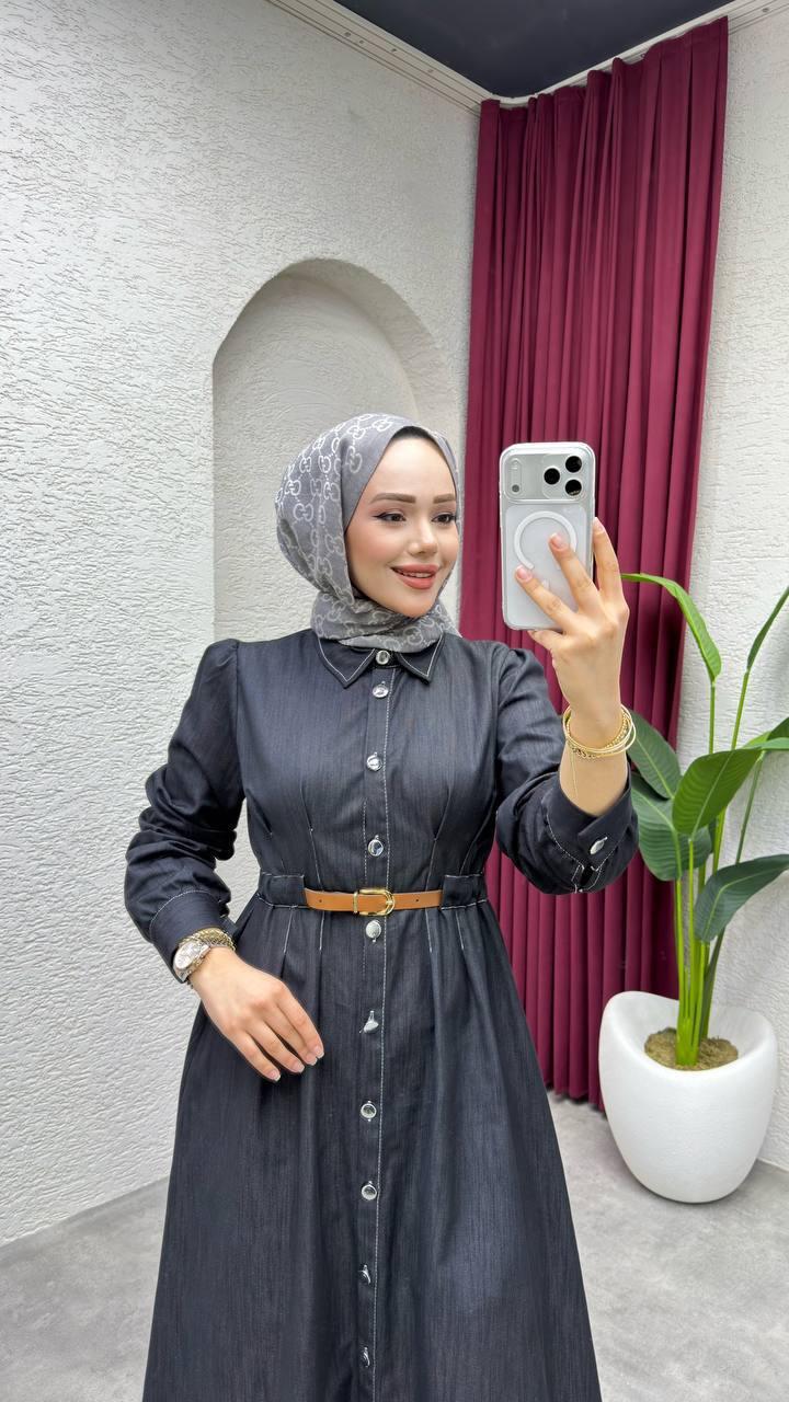 Belted Denim Button-Down Maxi Dress