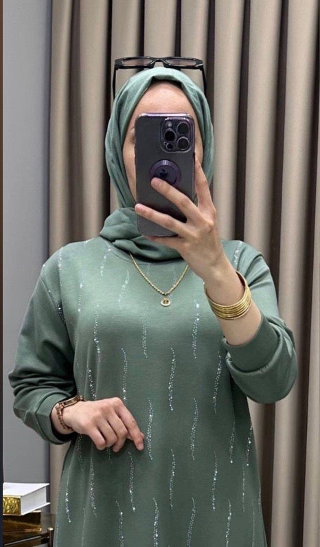 Sparkle Modest Two-Piece Set – Sage Green