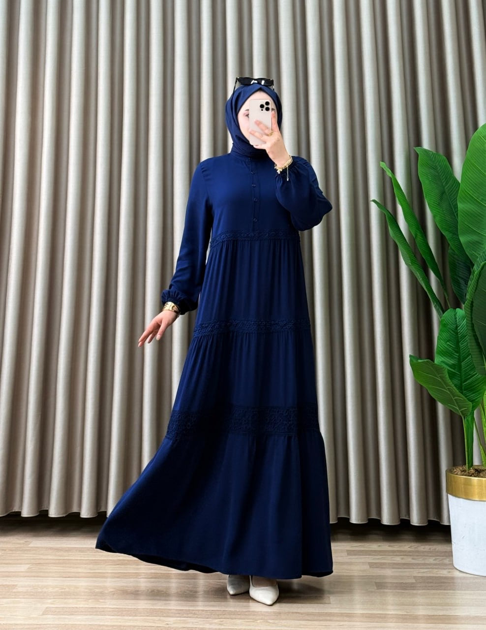 Lace-Trim Tiered Maxi Dress