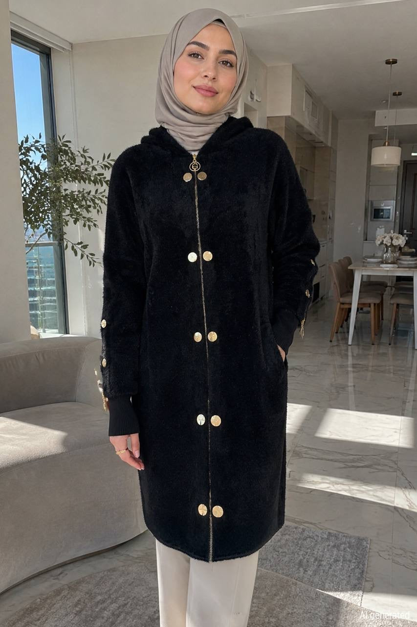 Women's Zipper And Button Detailed Long Jacket