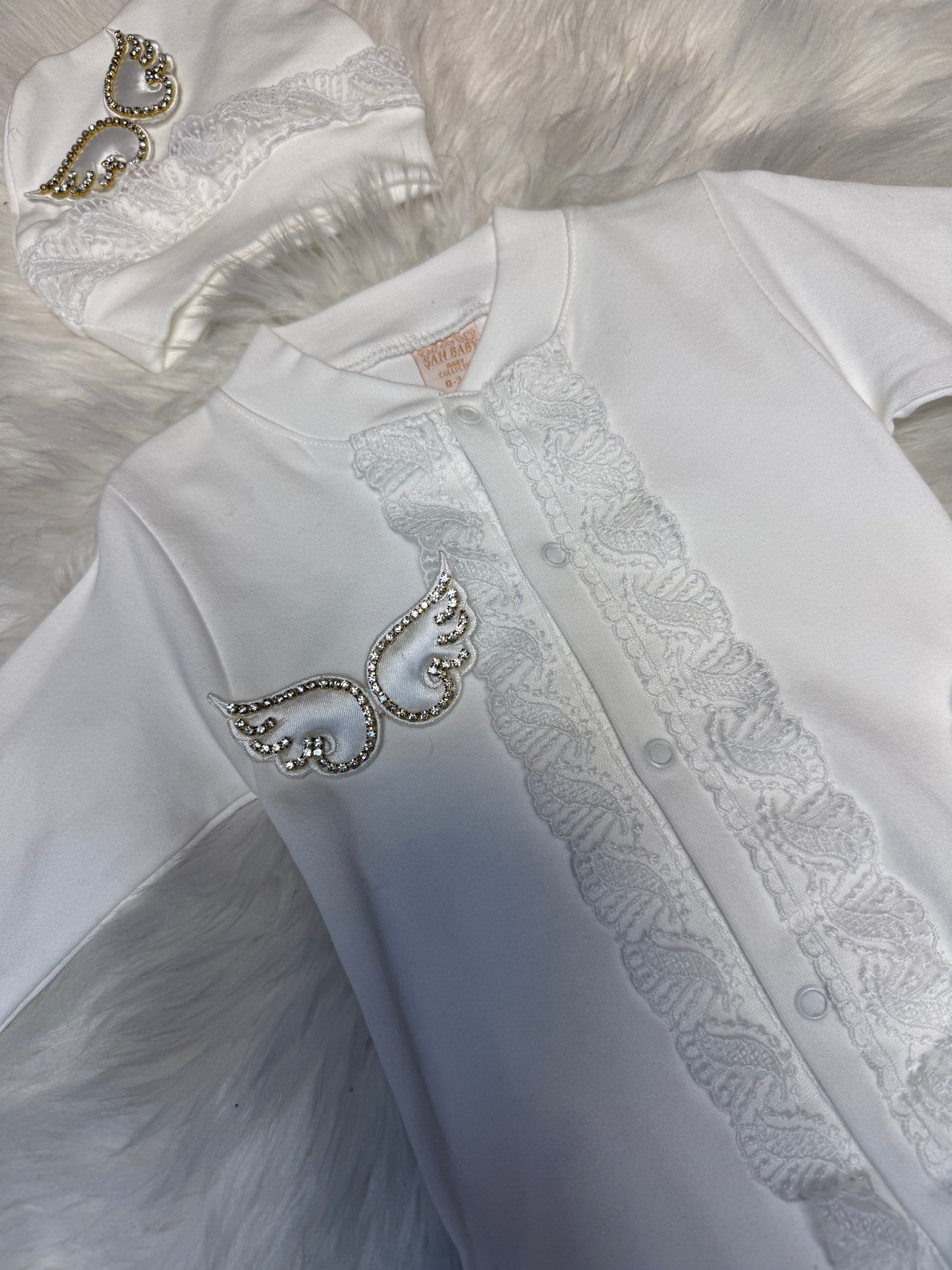 Angel Wings Embellished Baby Set - 3 Pieces
