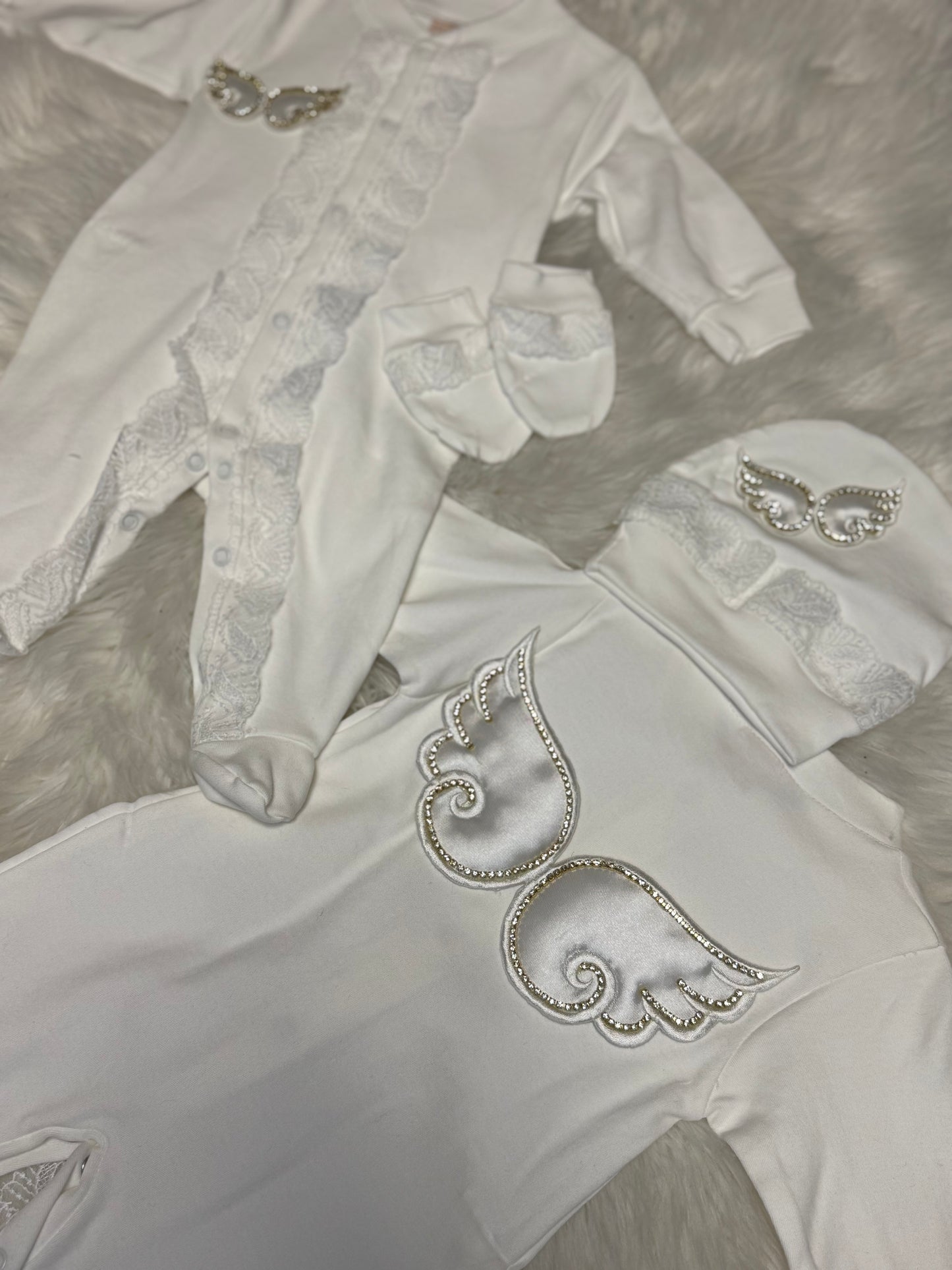Angel Wings Embellished Baby Set - 3 Pieces