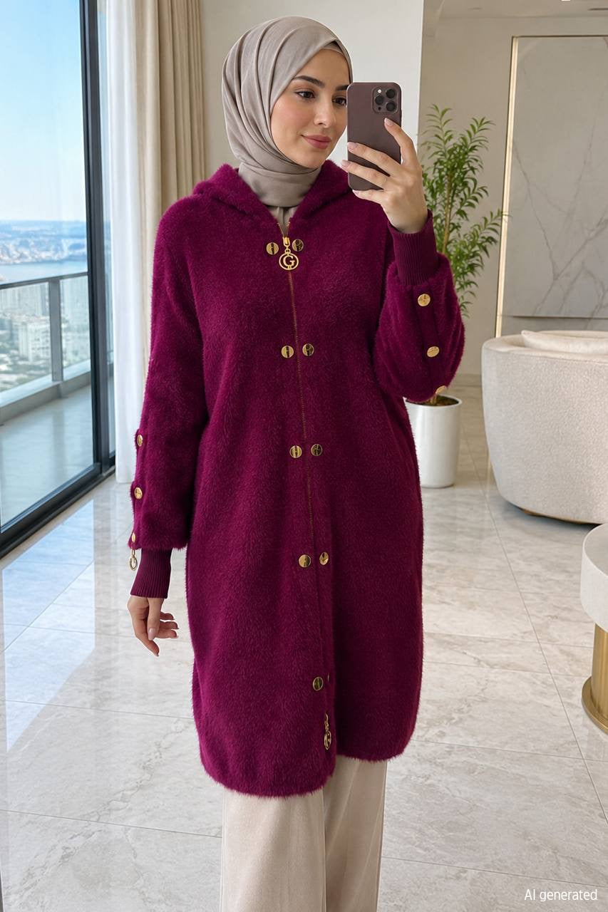 Women's Zipper And Button Detailed Long Jacket