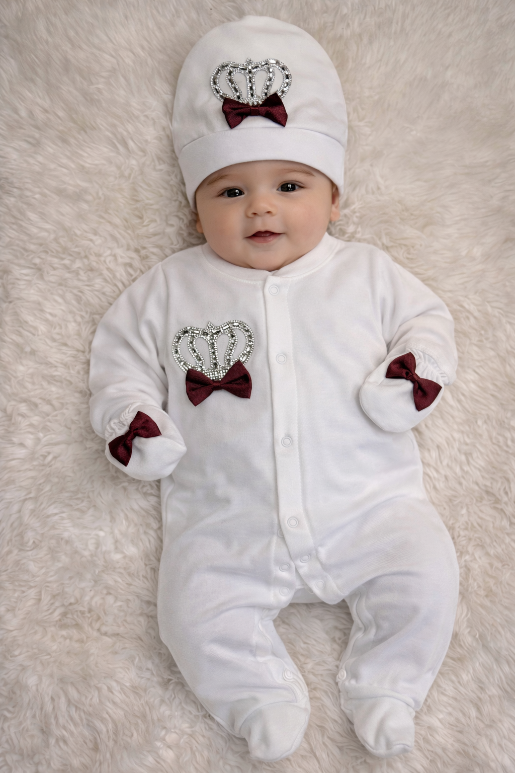 Royal Prince Baby Set - White with Crown & Bow Tie