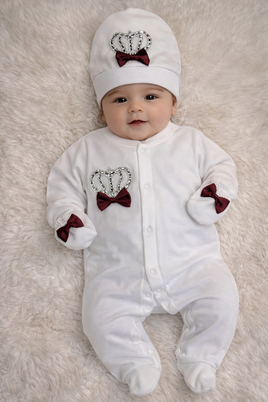 Royal Prince Baby Set - White with Crown & Bow Tie
