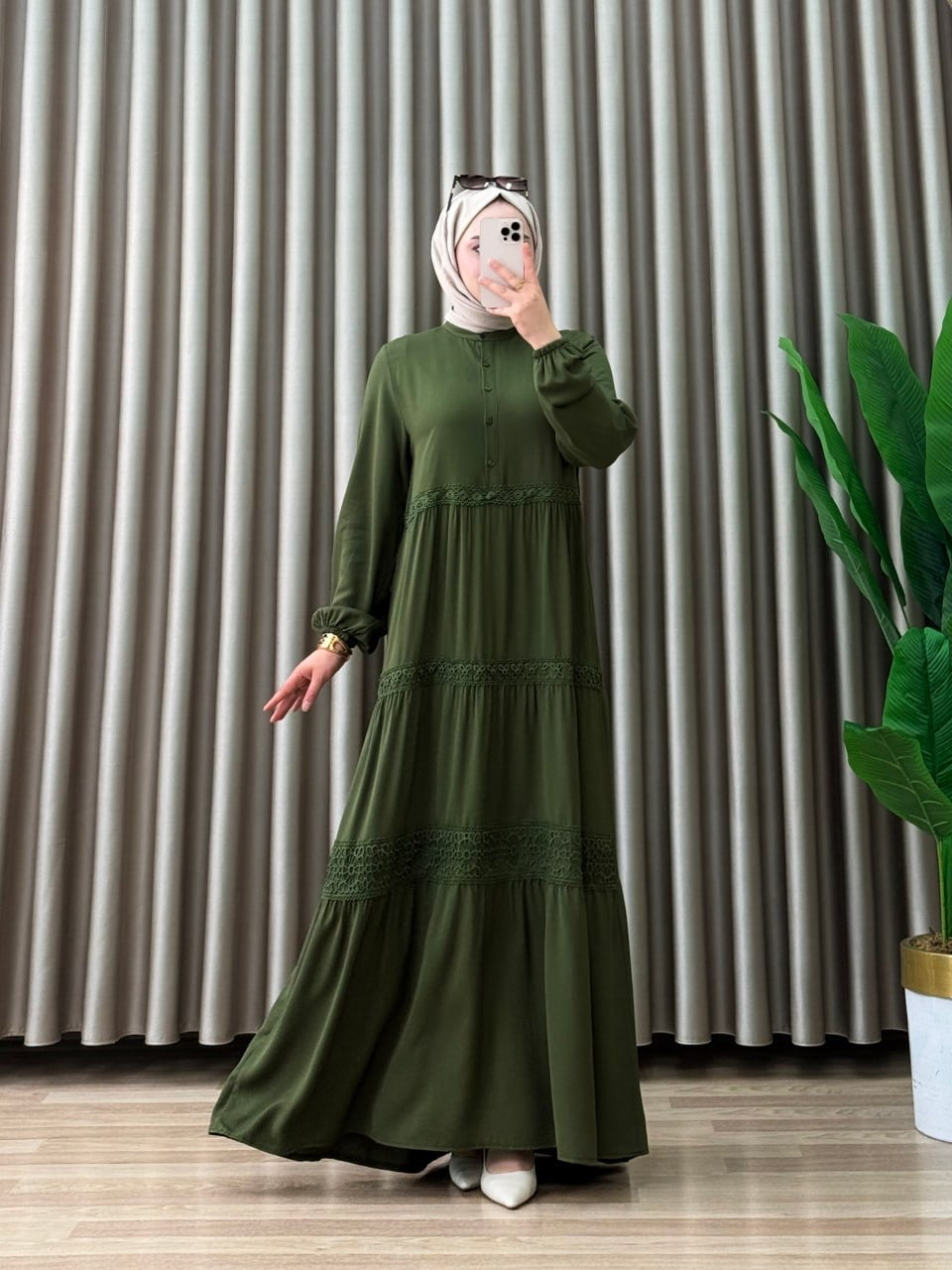 Lace-Trim Tiered Maxi Dress