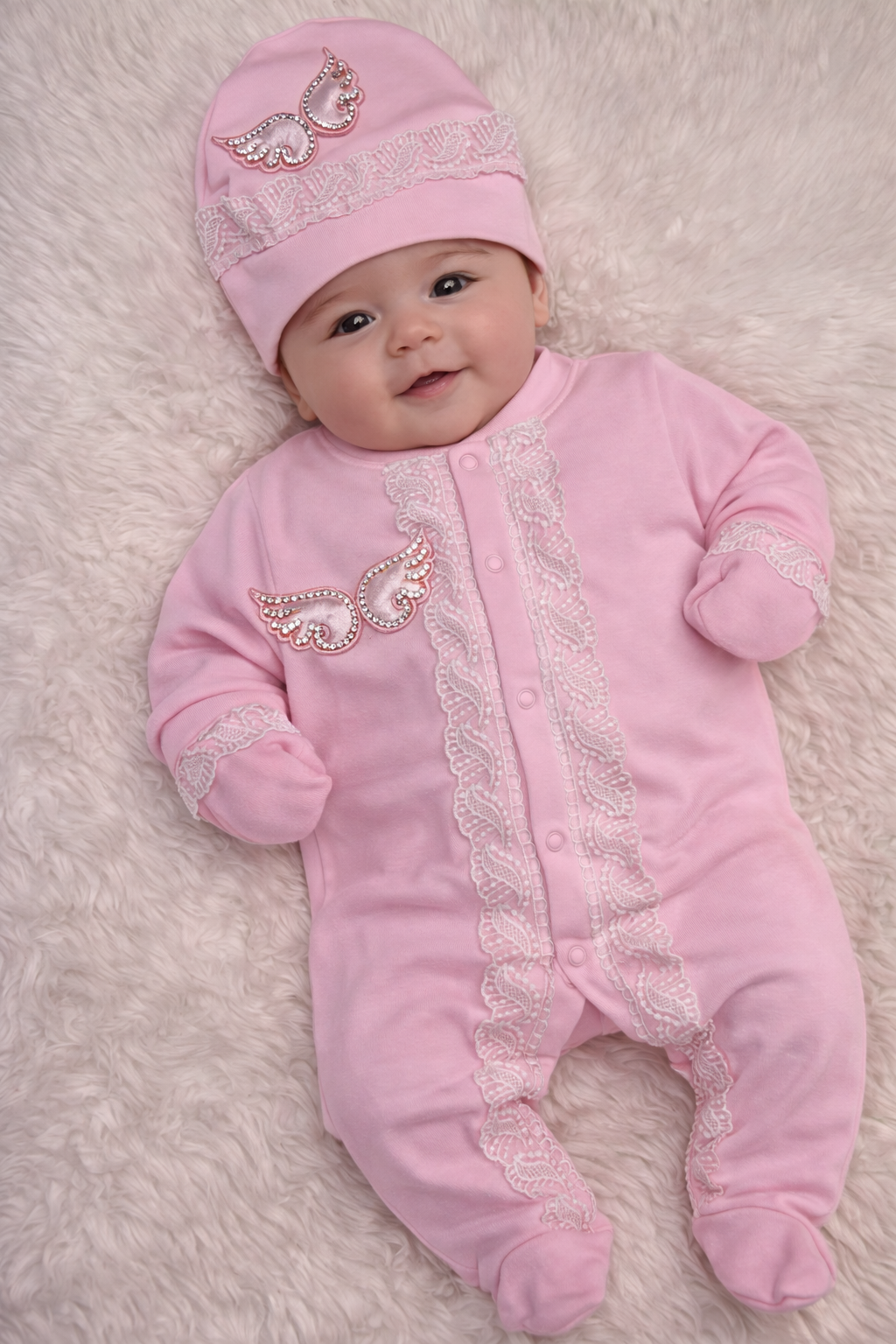 Angel Wings Embellished Baby Set - 3 Pieces
