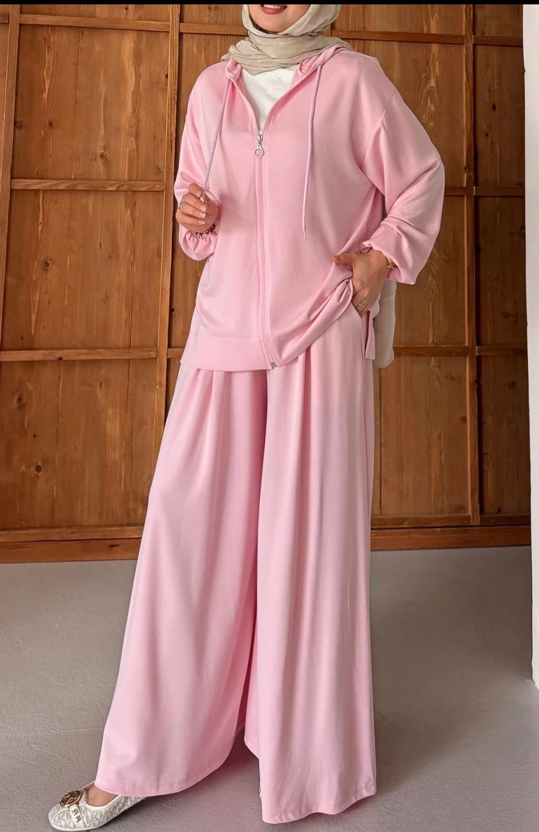 Zip-Up Hoodie & Wide-Leg Pants Set