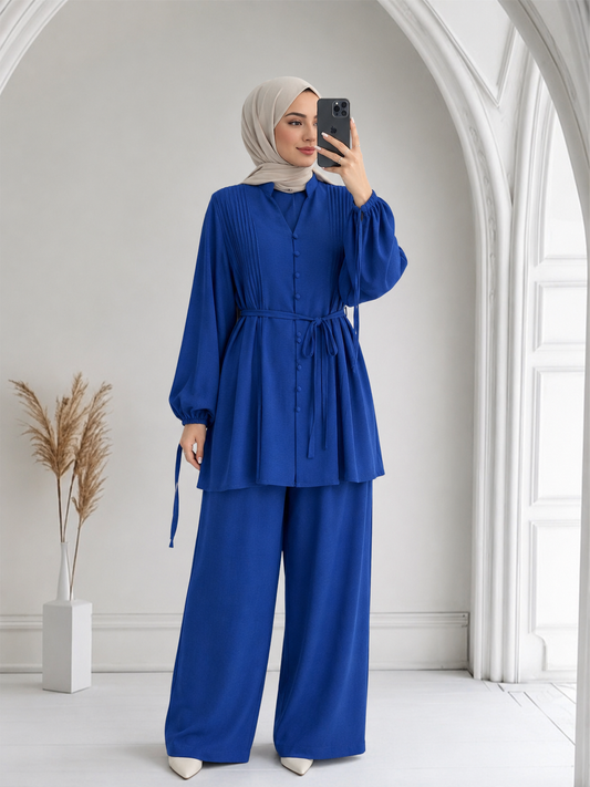 2 pieces casual chic set/ طقم كاجوال بنطلون وبلوزة طويلة