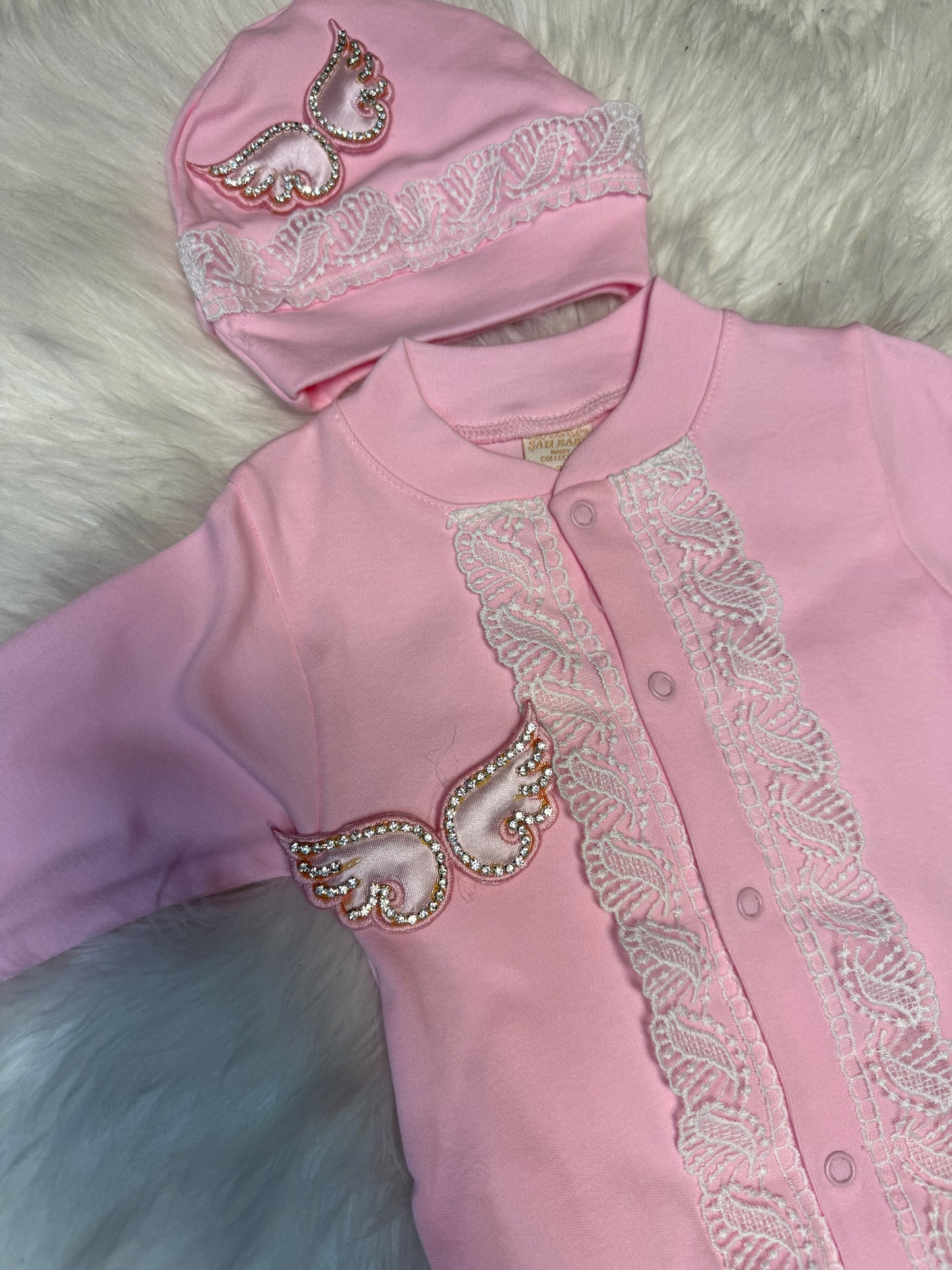 Angel Wings Embellished Baby Set - 3 Pieces