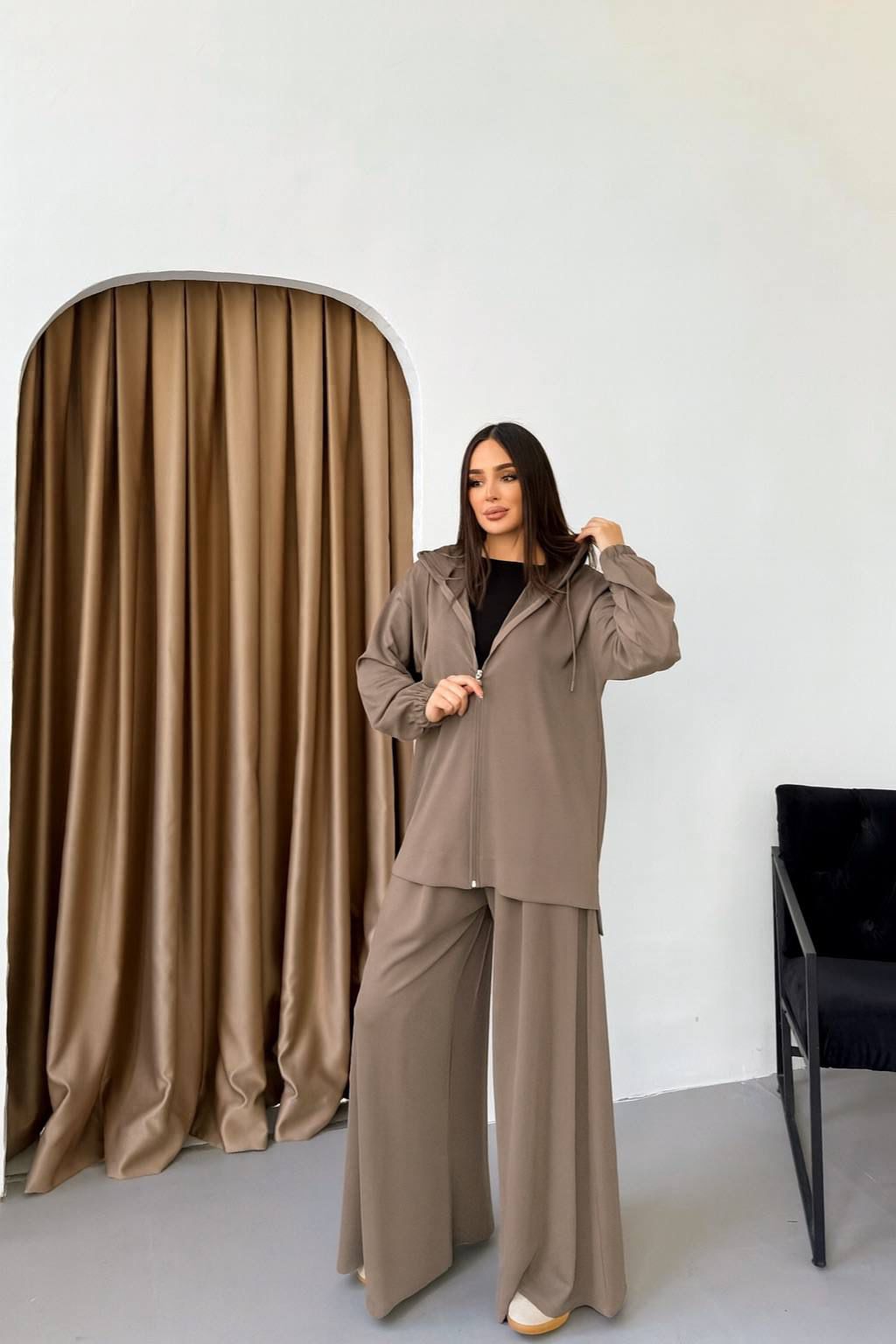 Zip-Up Hoodie & Wide-Leg Pants Set