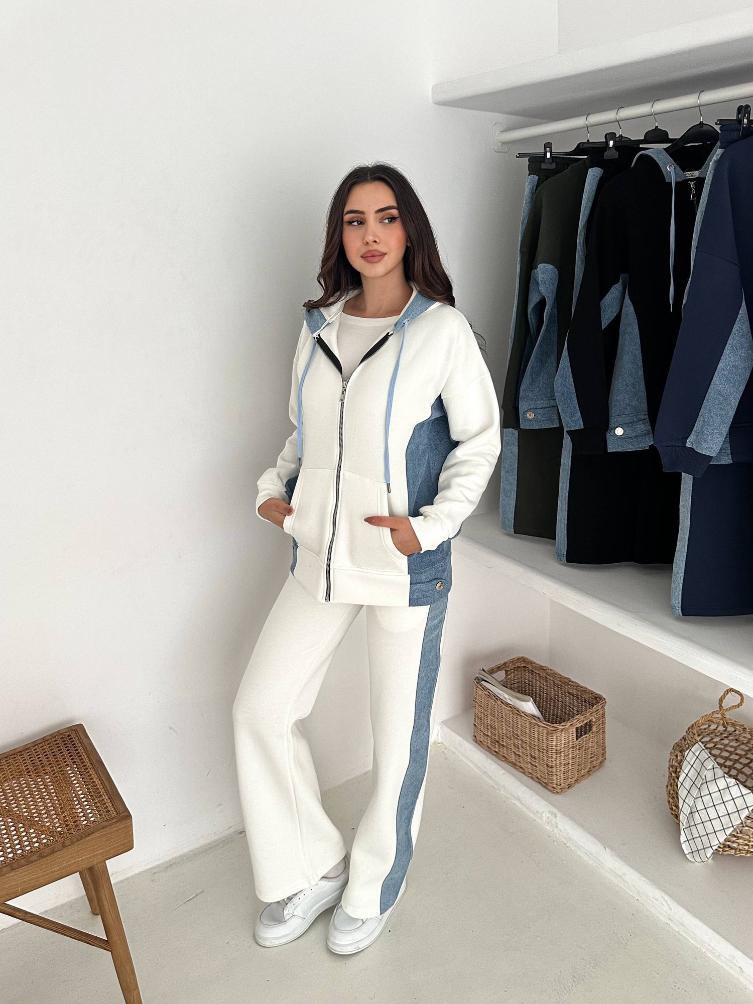 	Women’s Cozy Cotton Fleece Set – Denim Trim