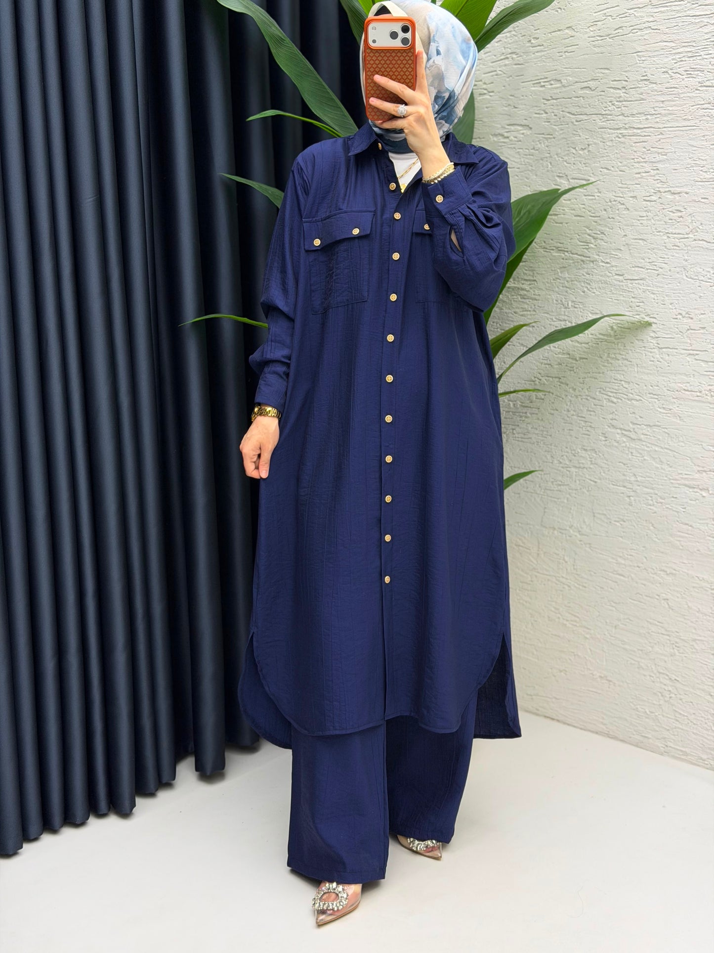 Button-Down Tunic & Wide-Leg Pants Set