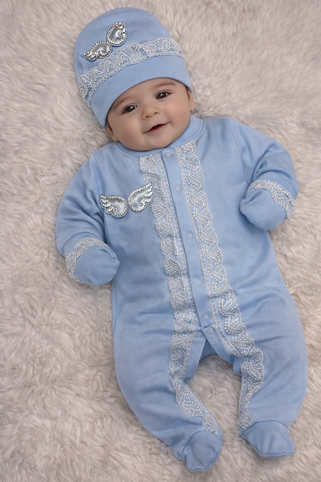 Angel Wings Embellished Baby Set - 3 Pieces