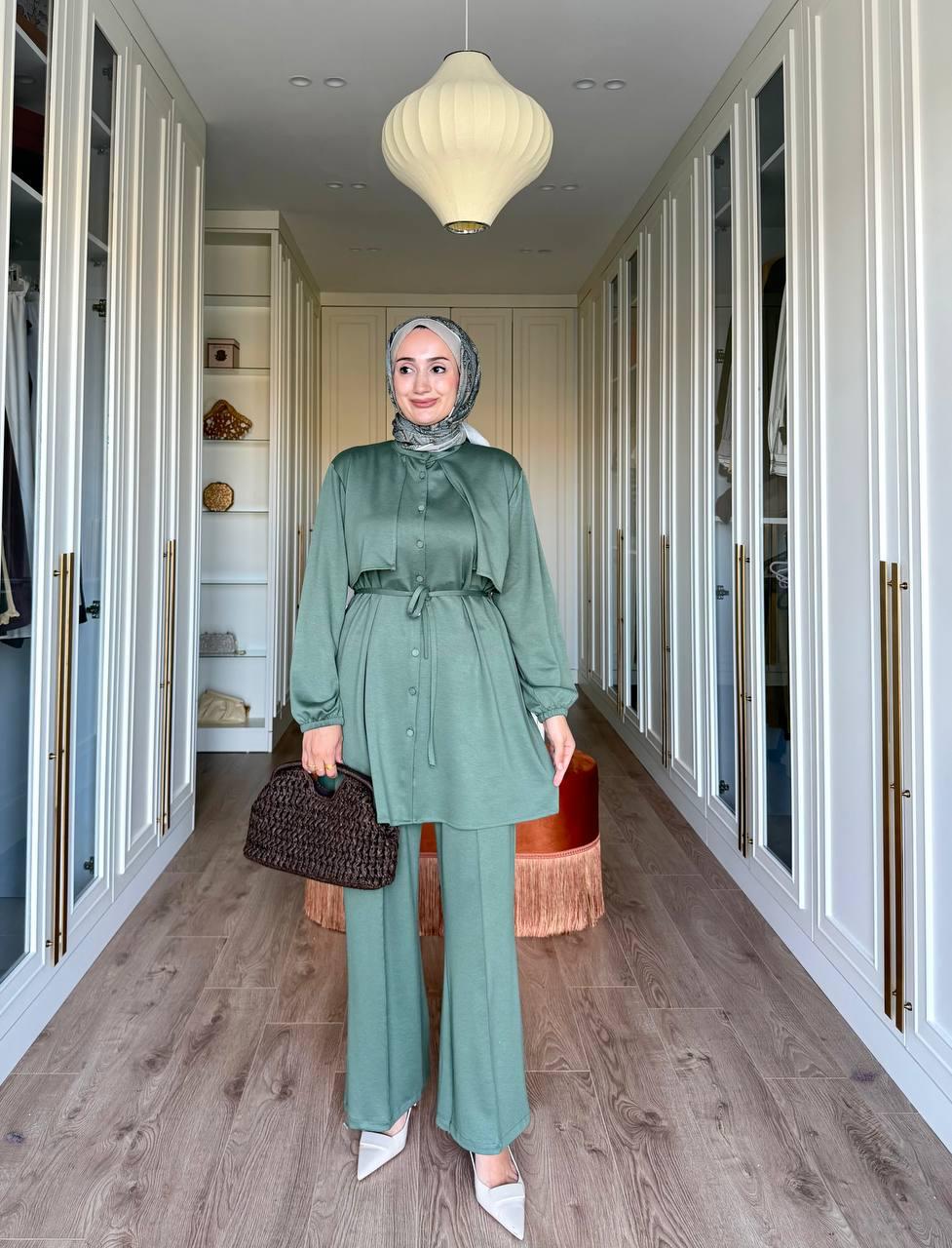 LAYAL Set - Modest Belted Tunic & Wide-Leg Pants