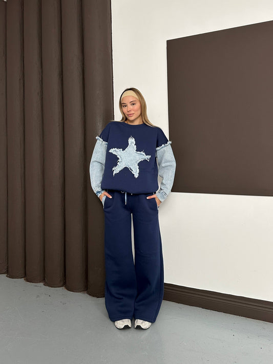 Women’s Cozy Fleece Set – Navy with Denim Star Patch